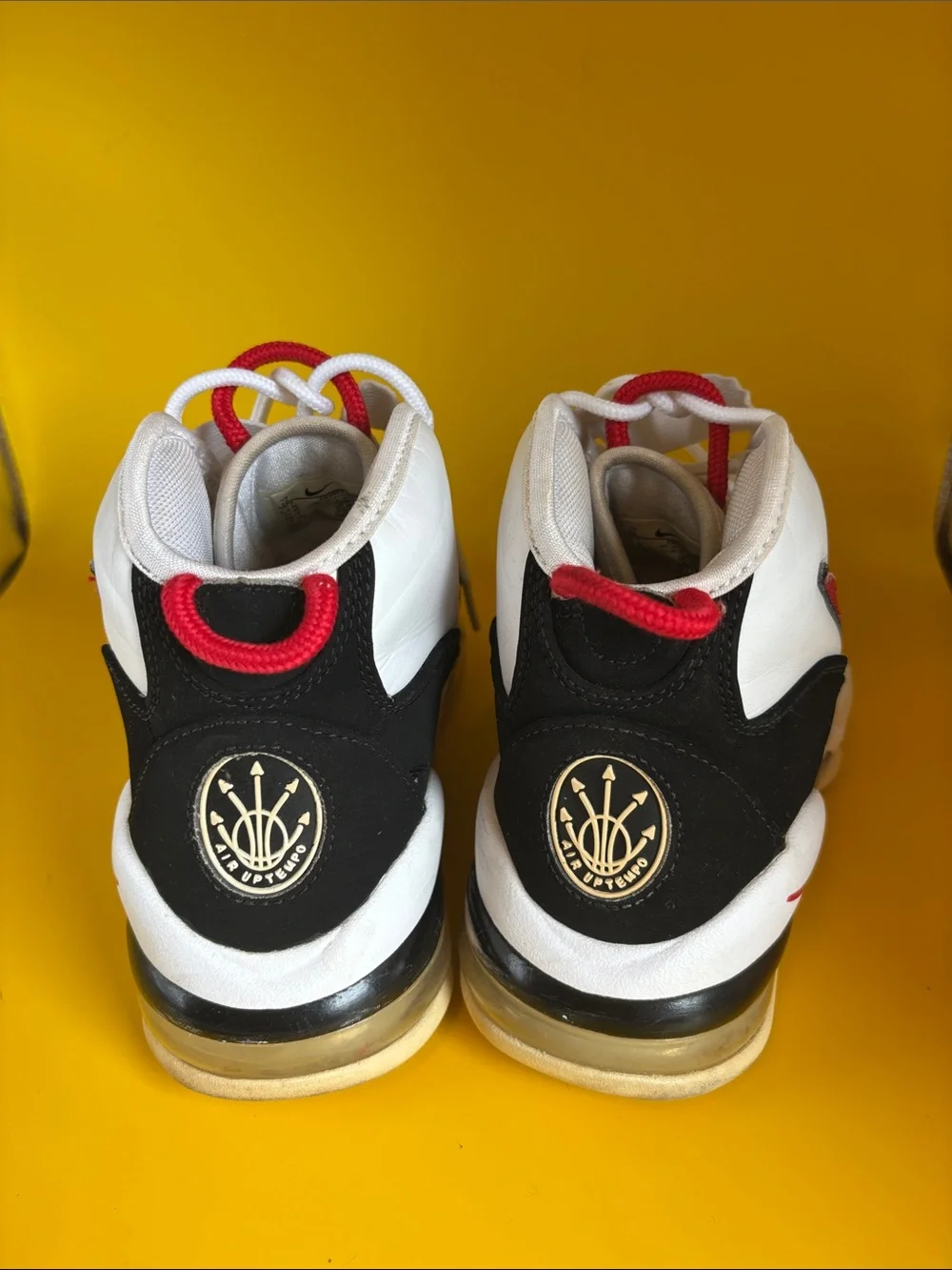 Nike Men White Black Sneakers with Red Swoosh Accent